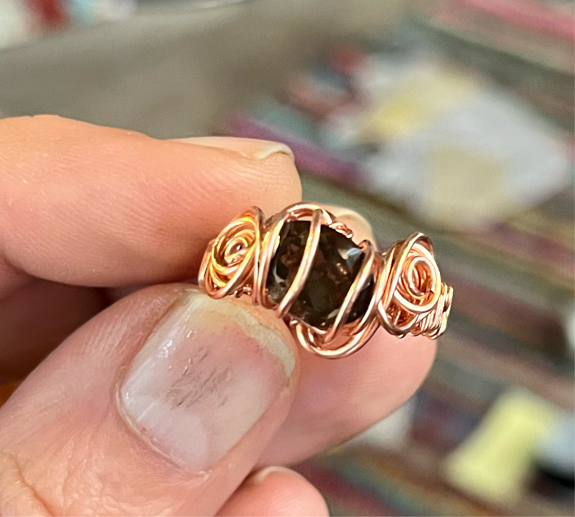 Smokey Topaz And Copper Ring