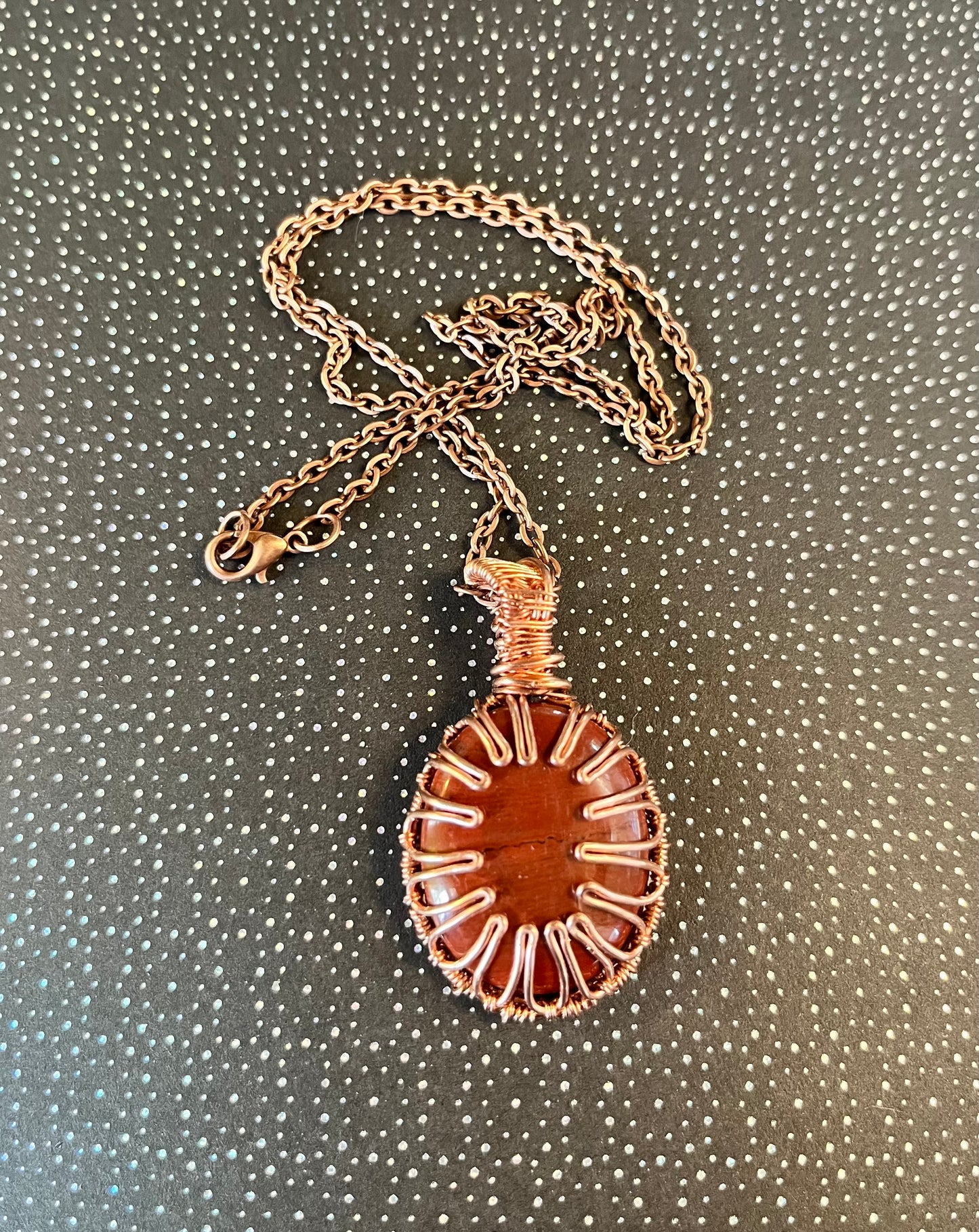 Red Jasper and copper wire wrapped cabachon