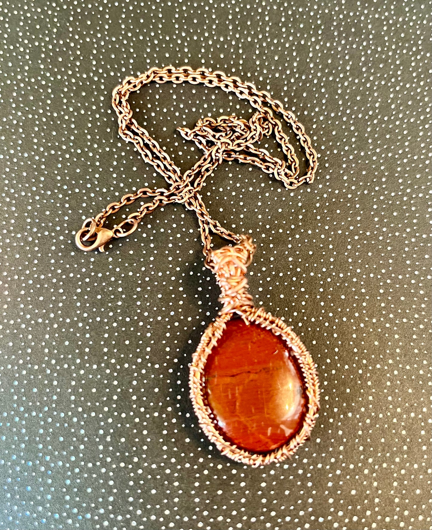 Red Jasper and copper wire wrapped cabachon